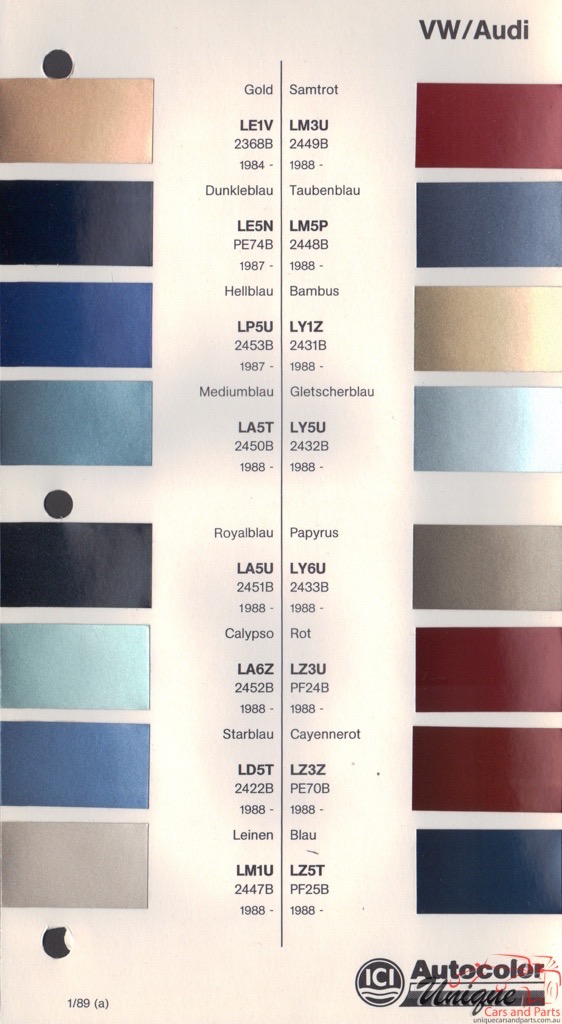 1987 - 1990 Volkswagen Paint Charts Autocolor 3